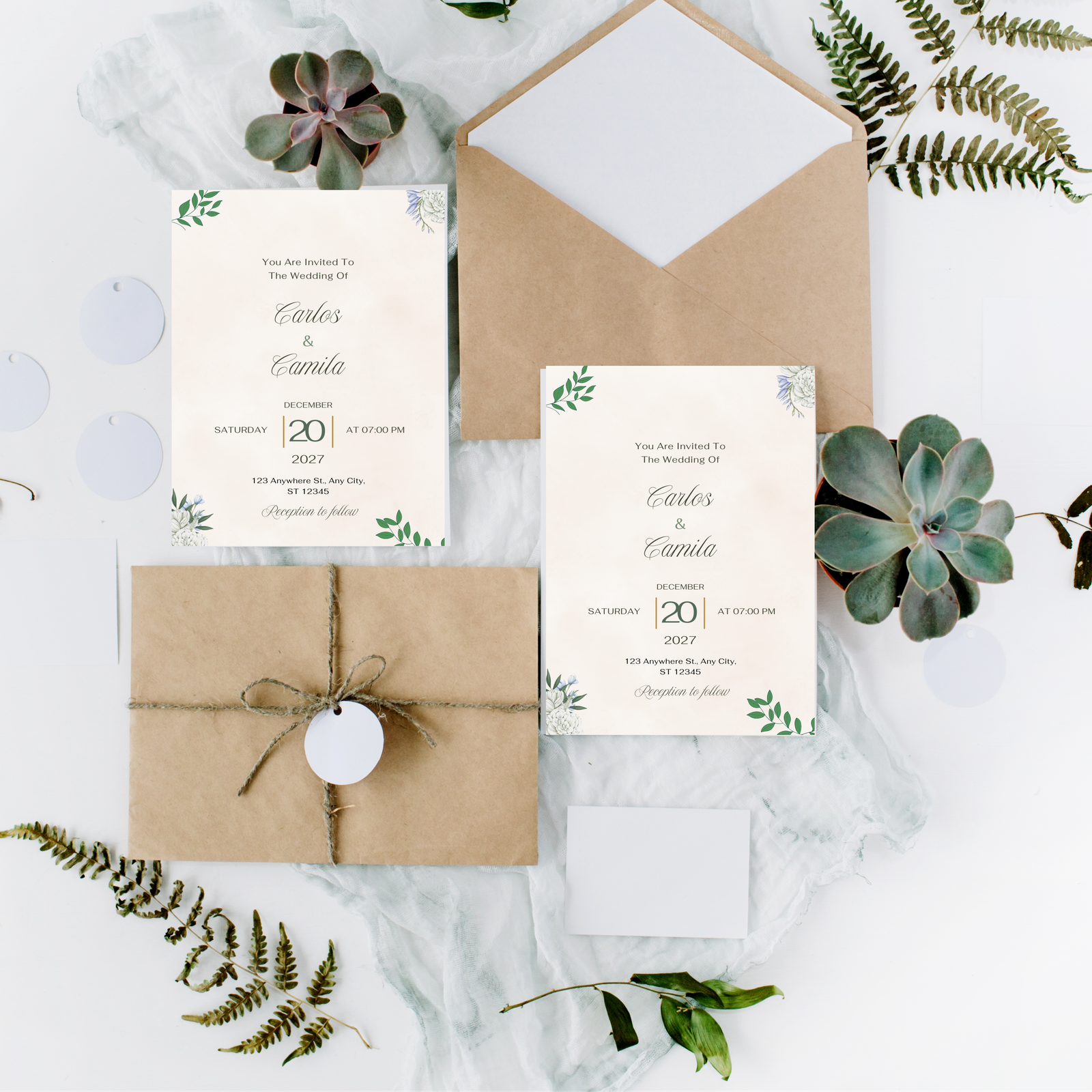 plantilla editable de cumpleaños con hojas verdes